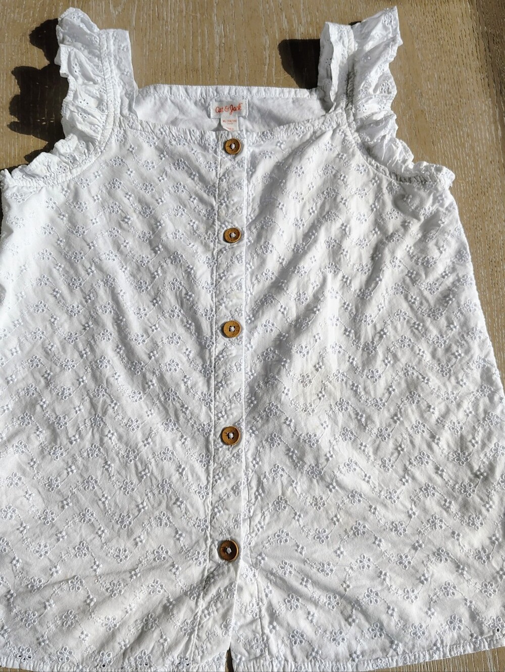 Cat & Jack Girls XL 14/16 White Eyelet Cotton Ruffle Blouse Cottagecore